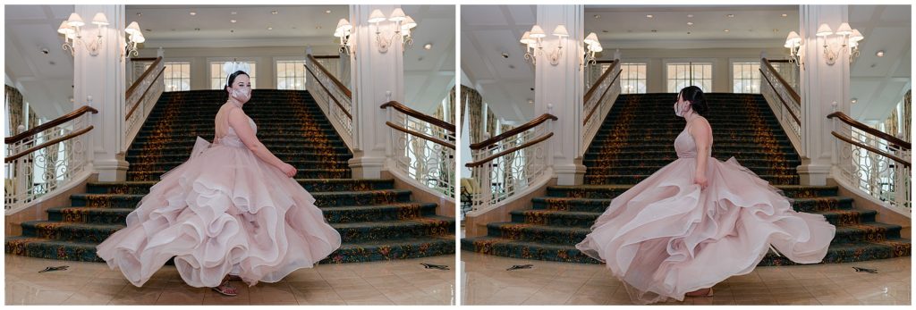 Bride on grand staircase at Disney's Grand Floridian Resort & Spa