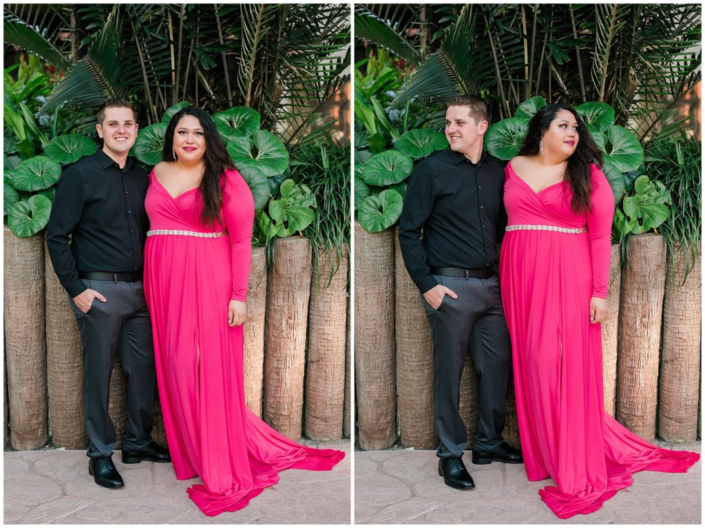 side by side image of couple snuggling looking at the camera
