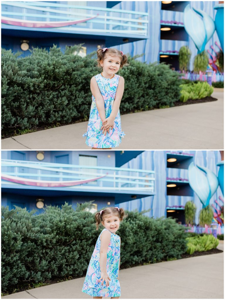 side by side image of girl at Art of Animation at Disney's resort