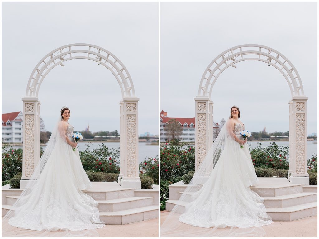 side by side images of bride at Disney's Picture Point