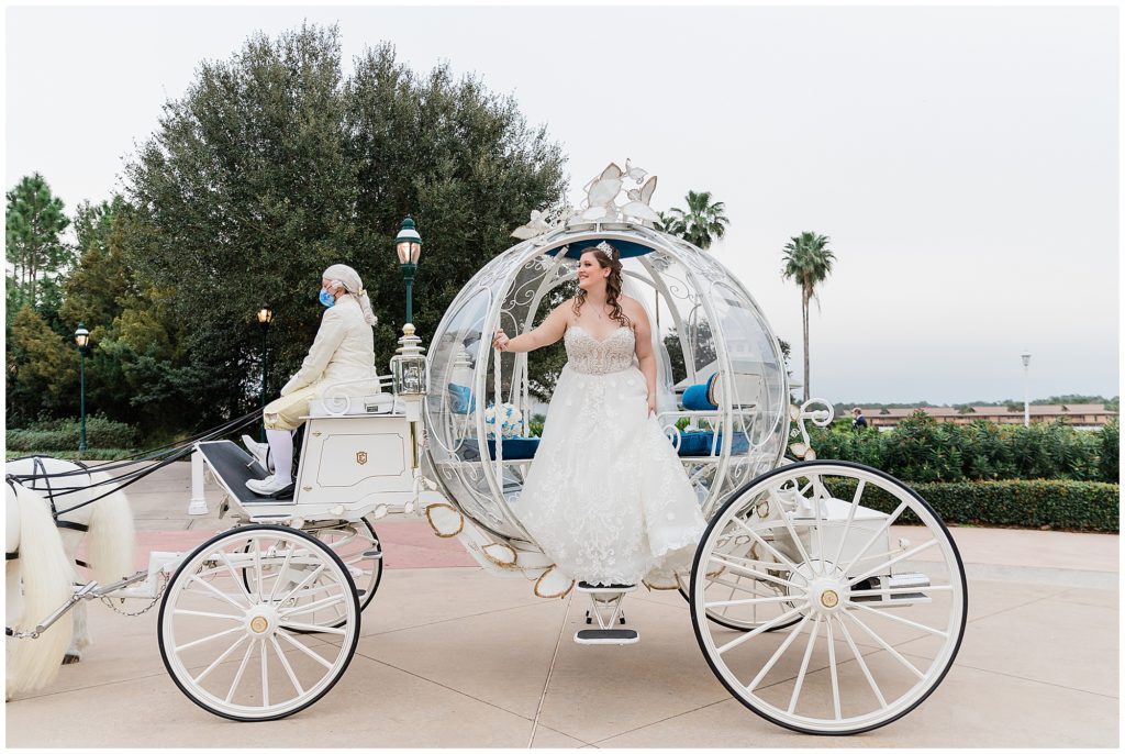 bride standing in door in Cinderella's Coach