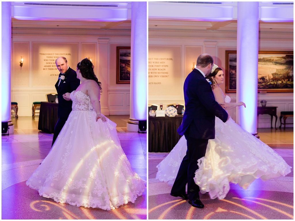 Wedding couples first dance in American Adventure in Epcot