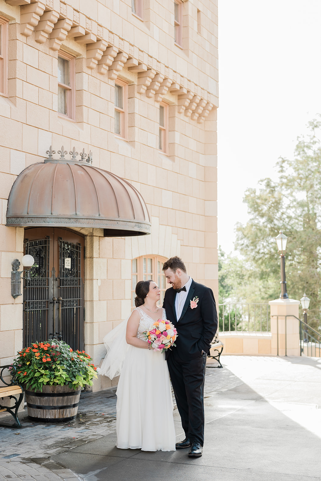 Couple wedding photos at the Canadian Pavilion at Disney Epcot by Jess Collin 