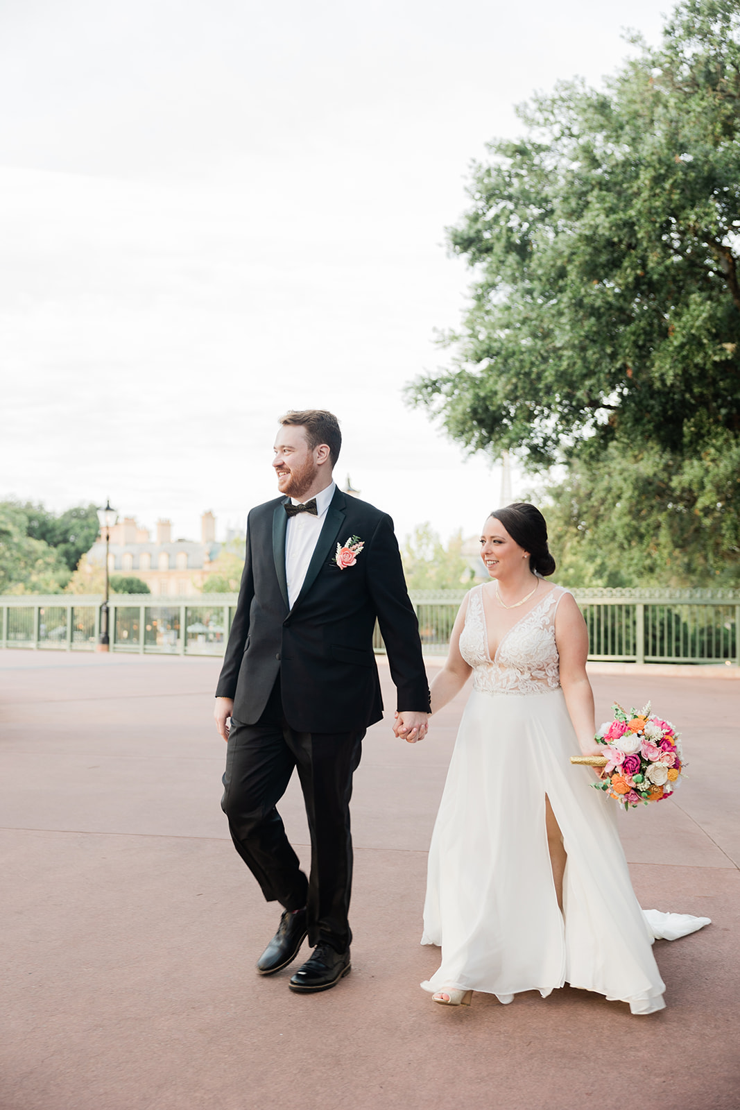 Couple wedding photos at the Canadian Pavilion at Disney Epcot by Jess Collin 