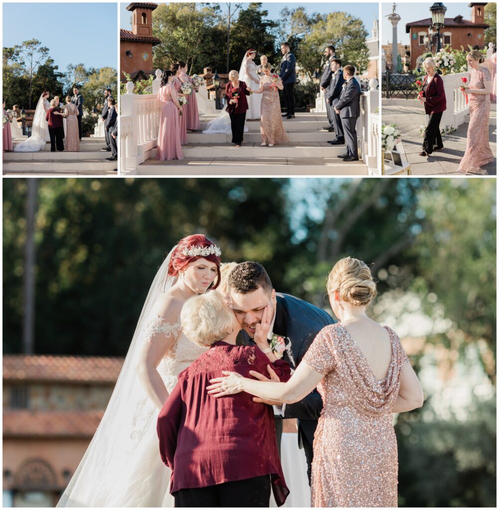 couples celebrates mother and grandmother during Epcot Wedding ceremony