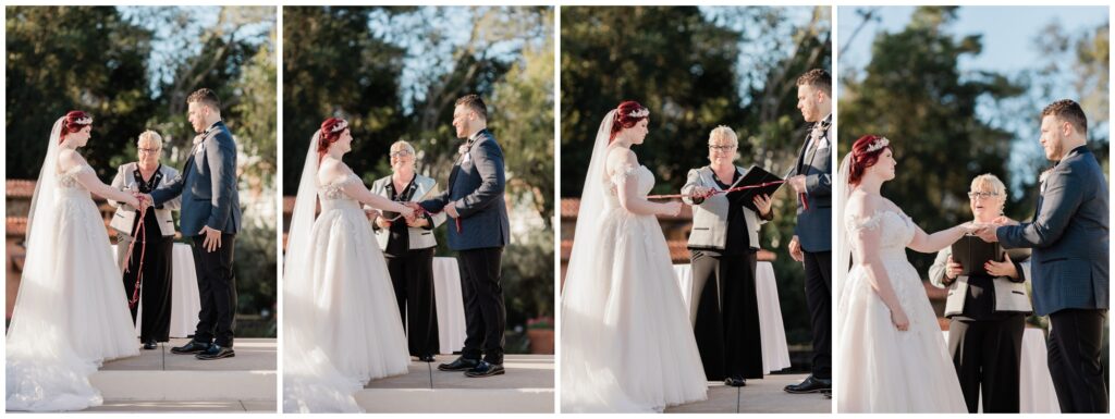 couples do a hand tying ceremony during their Epcot Wedding